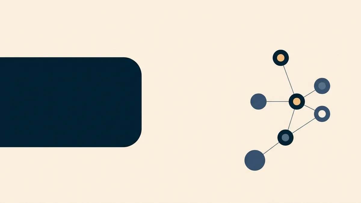 Abstract illustration of a large shape standing apart from a connected cluster.