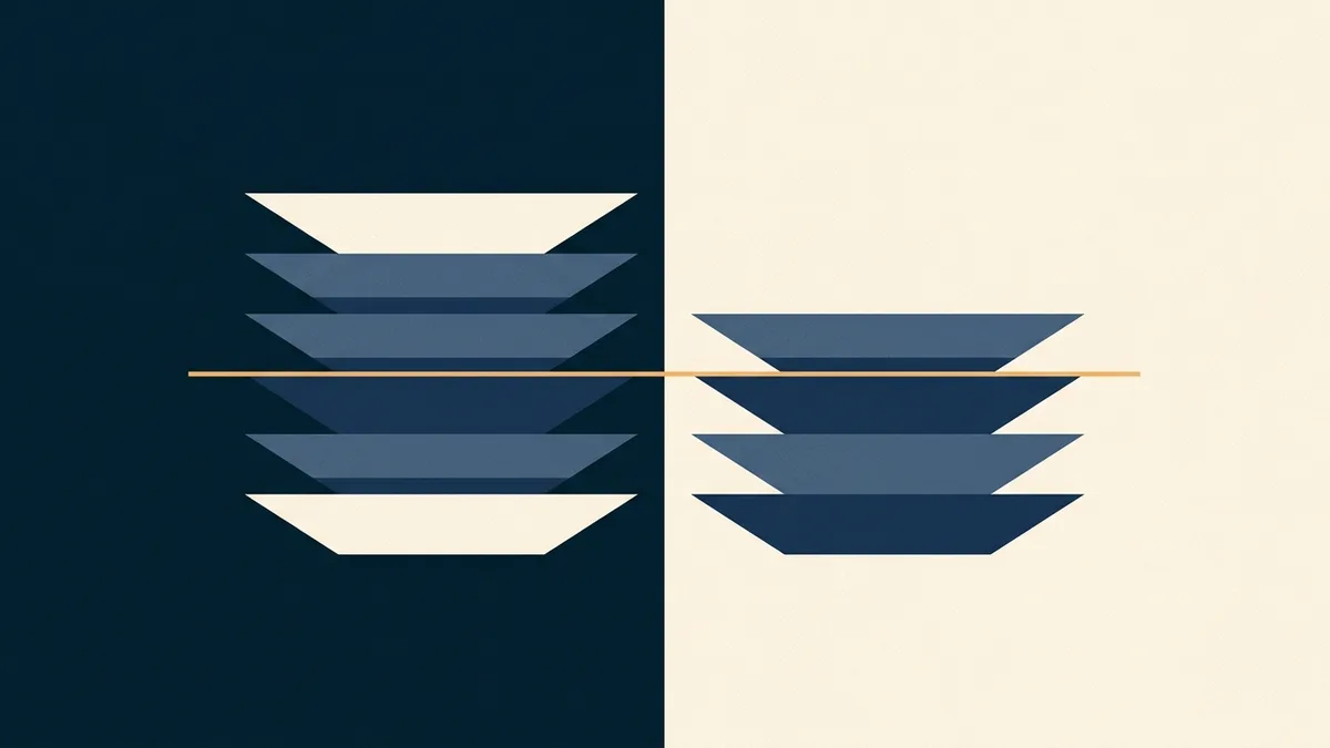 Abstract illustration of two stacked layers where the upper one is wider but the lower one is narrower and controlling.