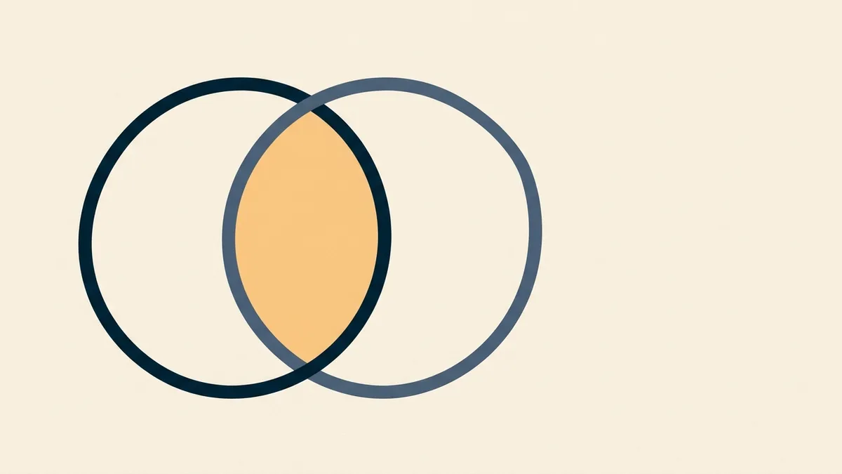 Abstract illustration of two overlapping circles with a small shared region.