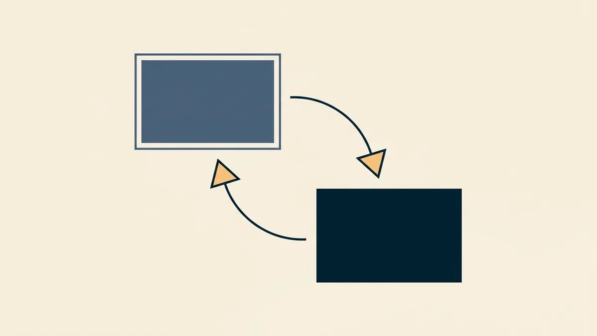 Abstract illustration of two elements each waiting on the other, drawn as a closed loop.