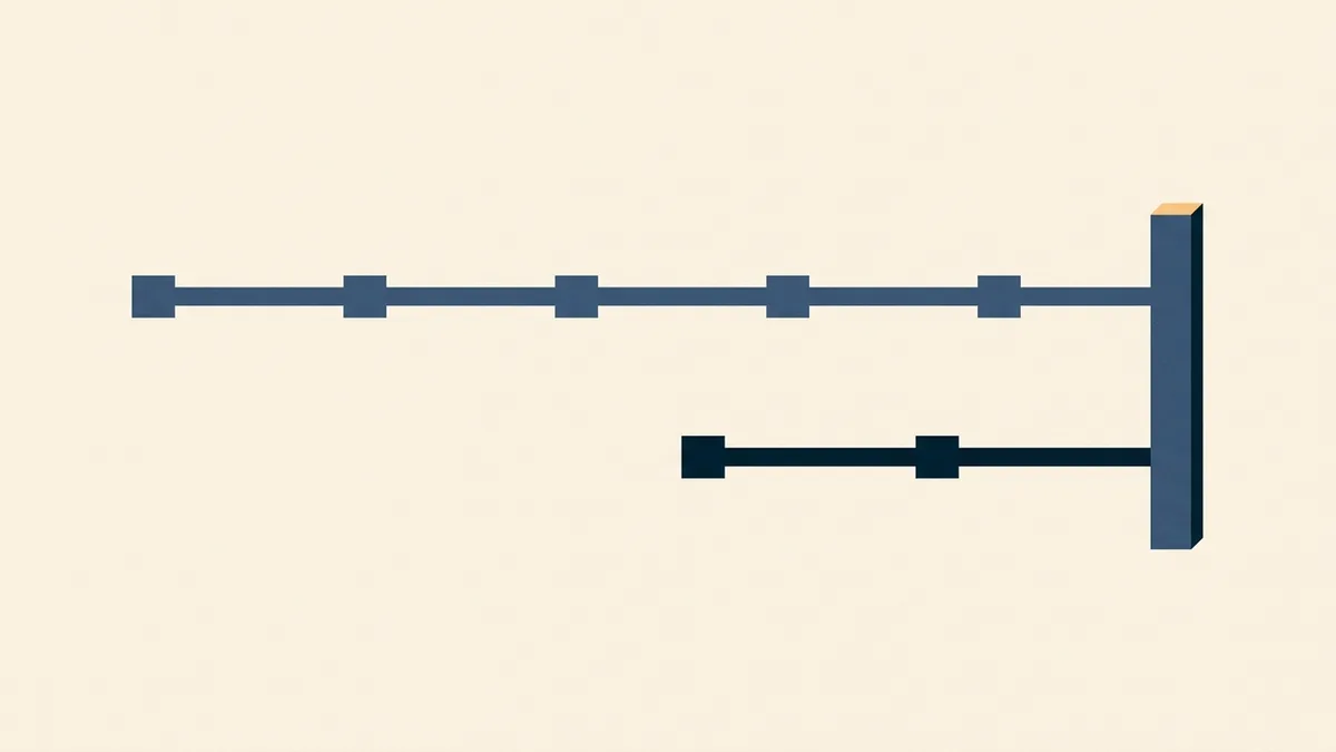 Abstract illustration of a long path and a shorter path arriving at the same endpoint.