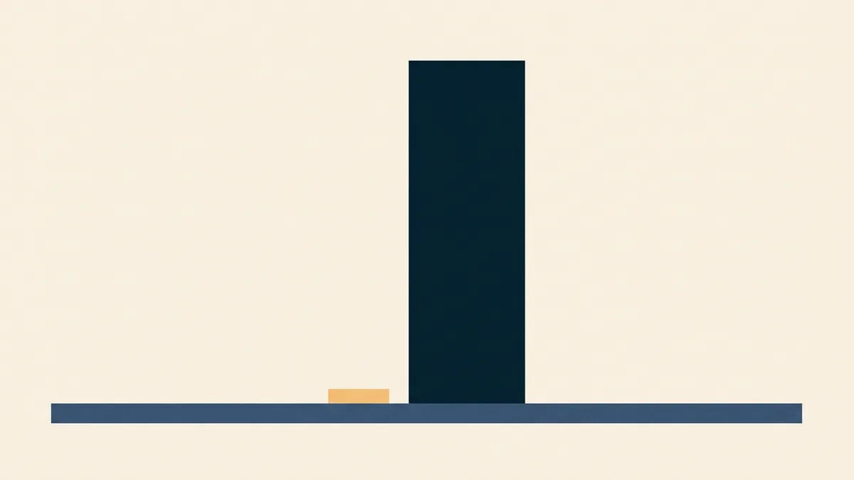Abstract illustration of a low bar stepping up sharply to a much taller one.