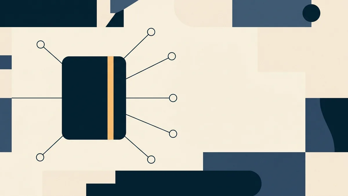 Abstract illustration of one shape with wide reach and a narrow internal segment.