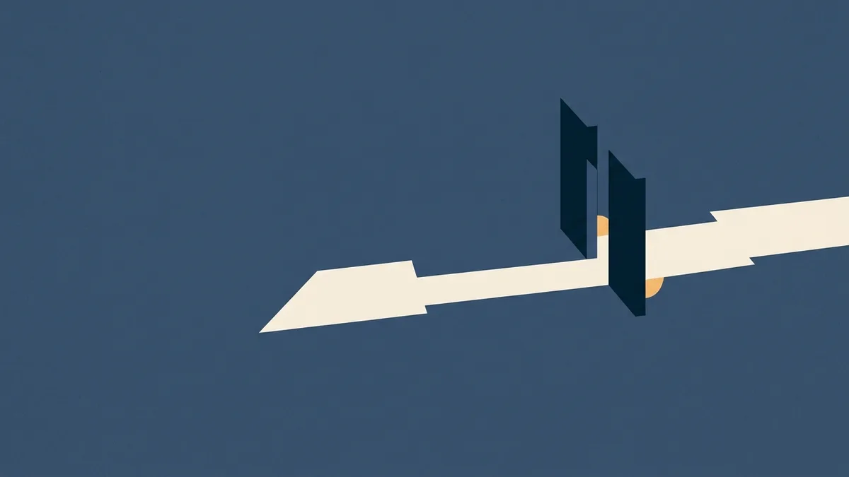 Abstract illustration of a gate positioned partway along a path rather than at its start.