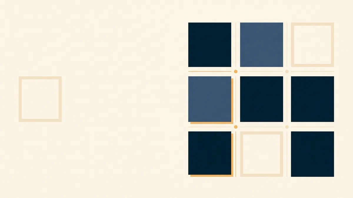 Abstract illustration of a set of tiles where some are solid and others are being faded out.