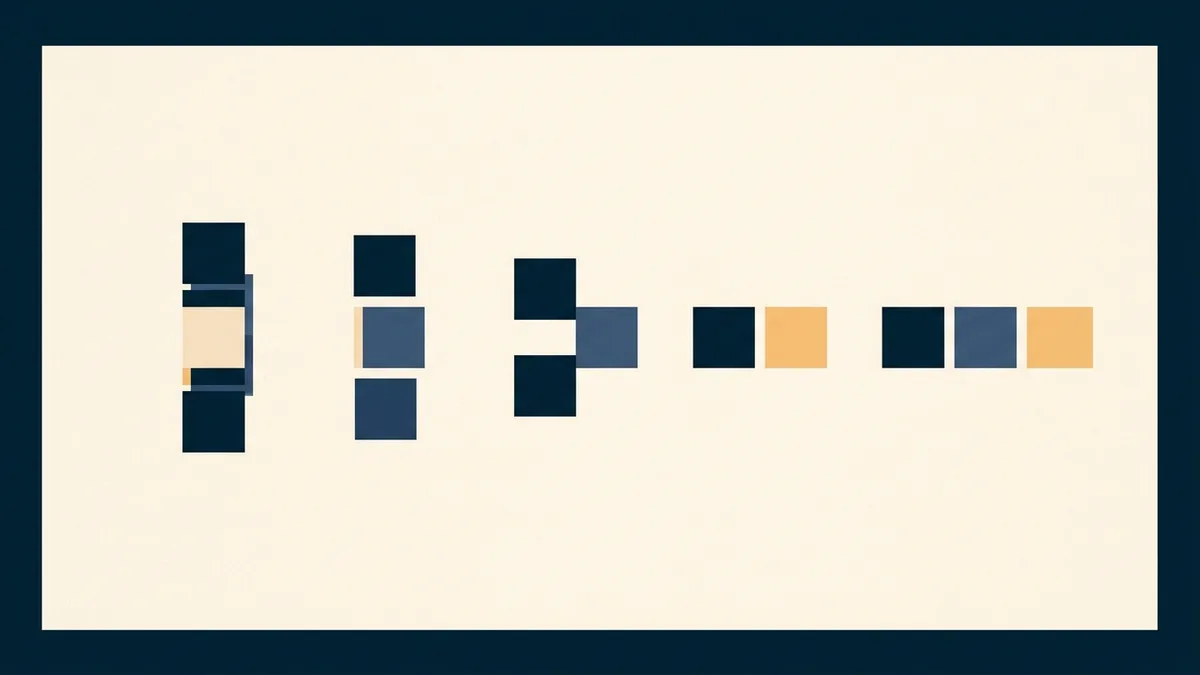 Abstract illustration of a gradient of forms shifting from tightly stacked to loosely arranged.