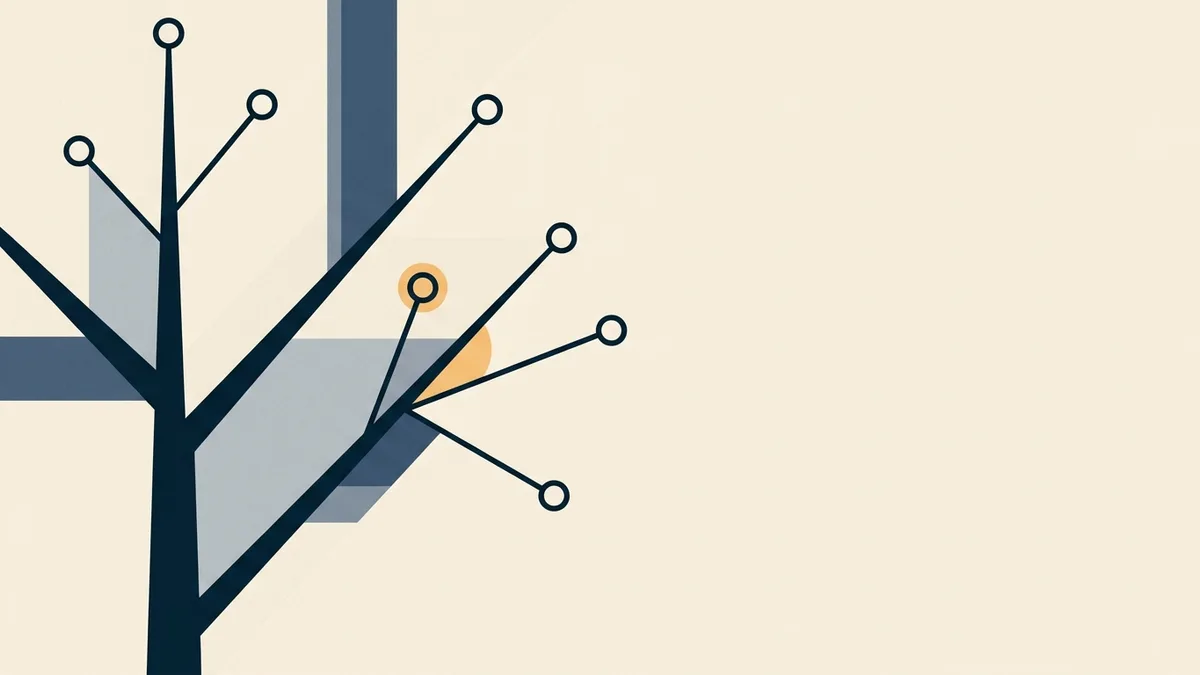 Abstract illustration comparing one central node radiating outward against a row of separate equal blocks.