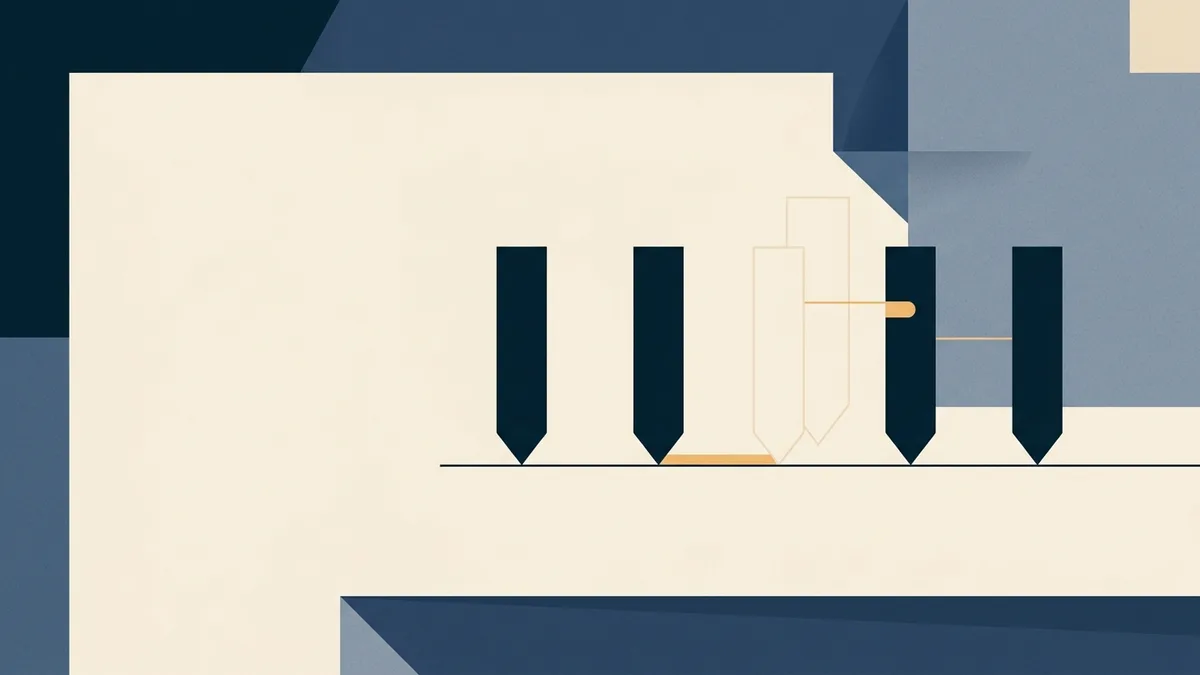 Abstract illustration of a row of markers where one faded marker sits behind the others.
