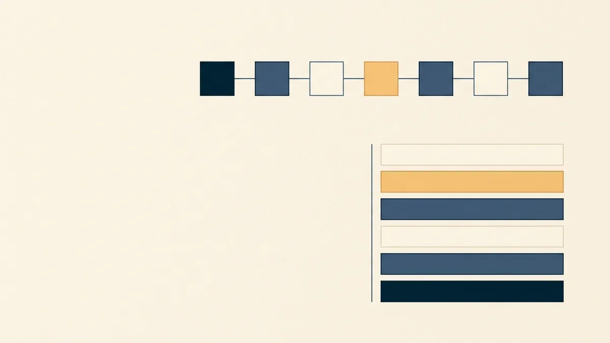 Abstract illustration contrasting one long chained sequence with several short bars running side by side.