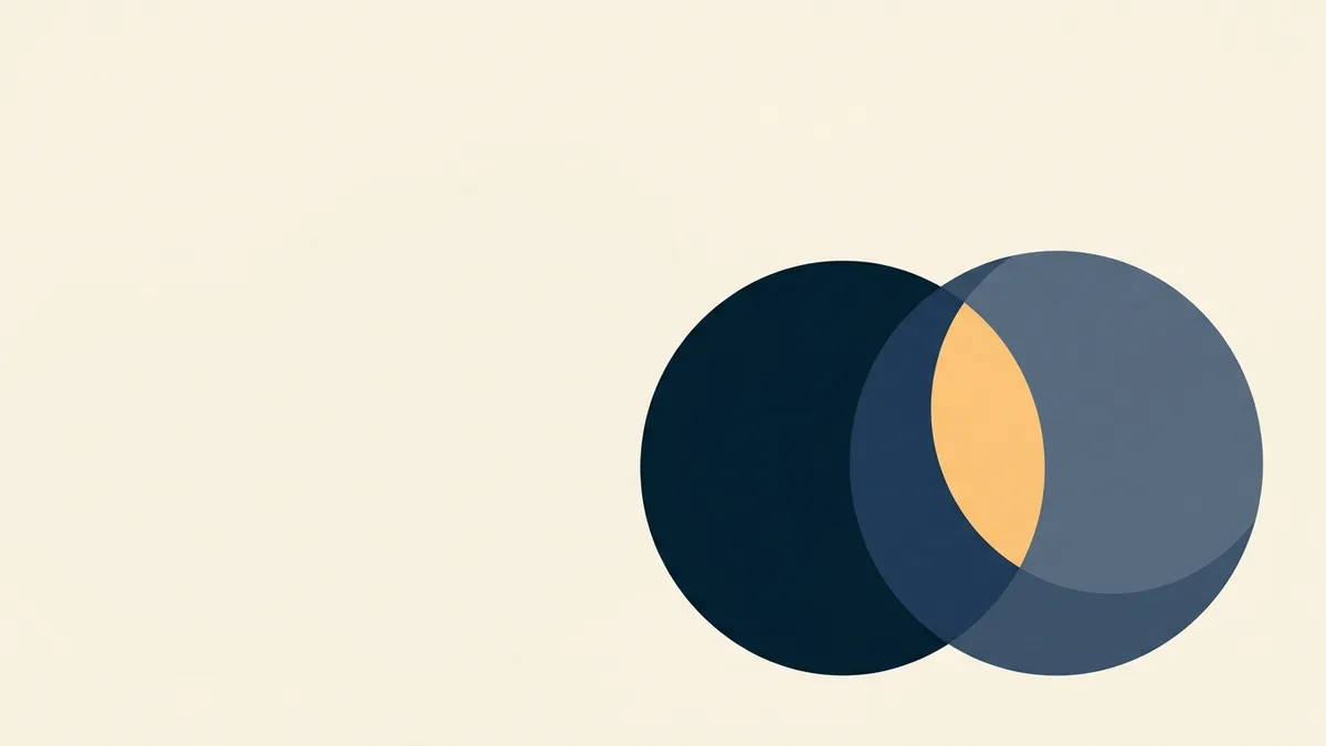 Abstract illustration of two separated regions connected by a line, with the emphasiz on the far region.
