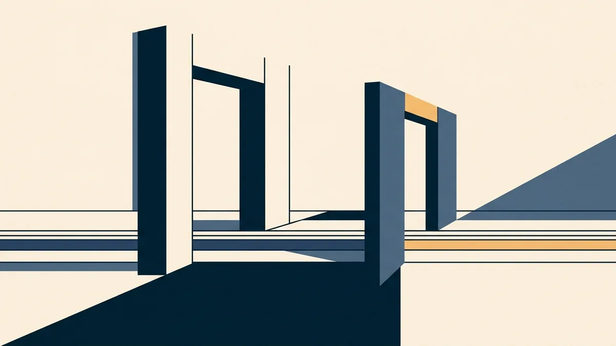 Abstract illustration of two gates of different widths in sequence, the second visibly narrower than the first.