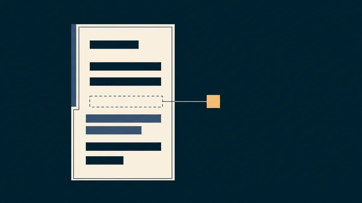 Abstract illustration of a document outline with a blank field pointing to an external source.
